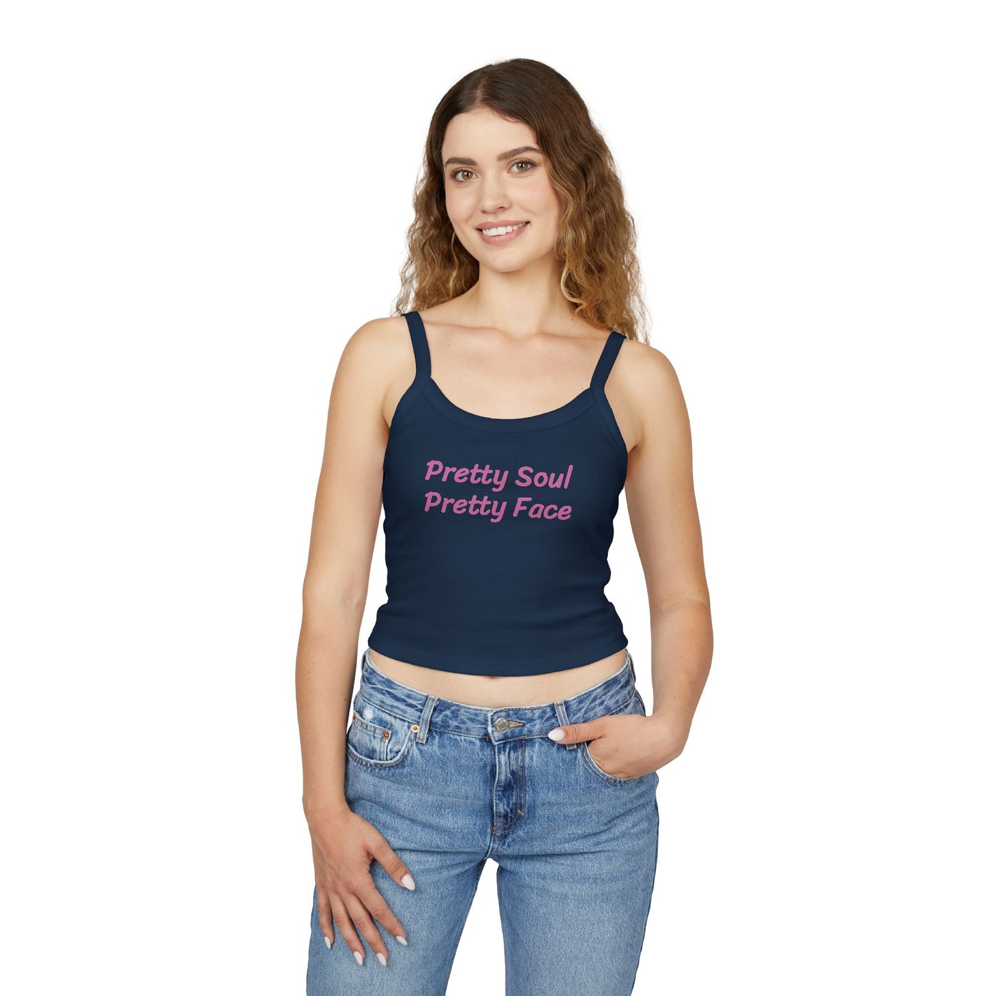 Pretty Soul Pretty Face Women's Motivational Spaghetti Strap Tank Top, Casual Wear, Summer Fashion, Beach Day Out, Gift for Her