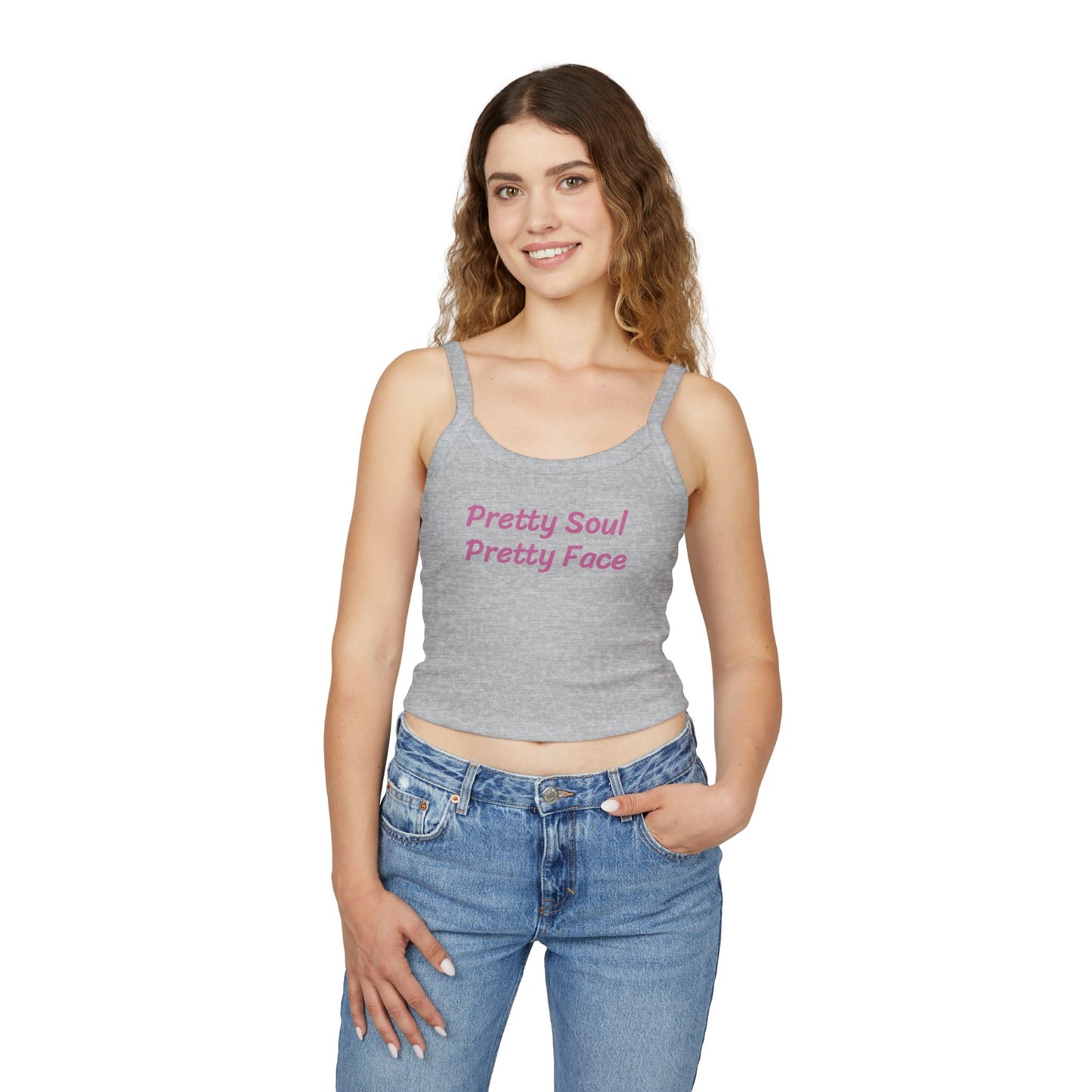 Pretty Soul Pretty Face Women's Motivational Spaghetti Strap Tank Top, Casual Wear, Summer Fashion, Beach Day Out, Gift for Her