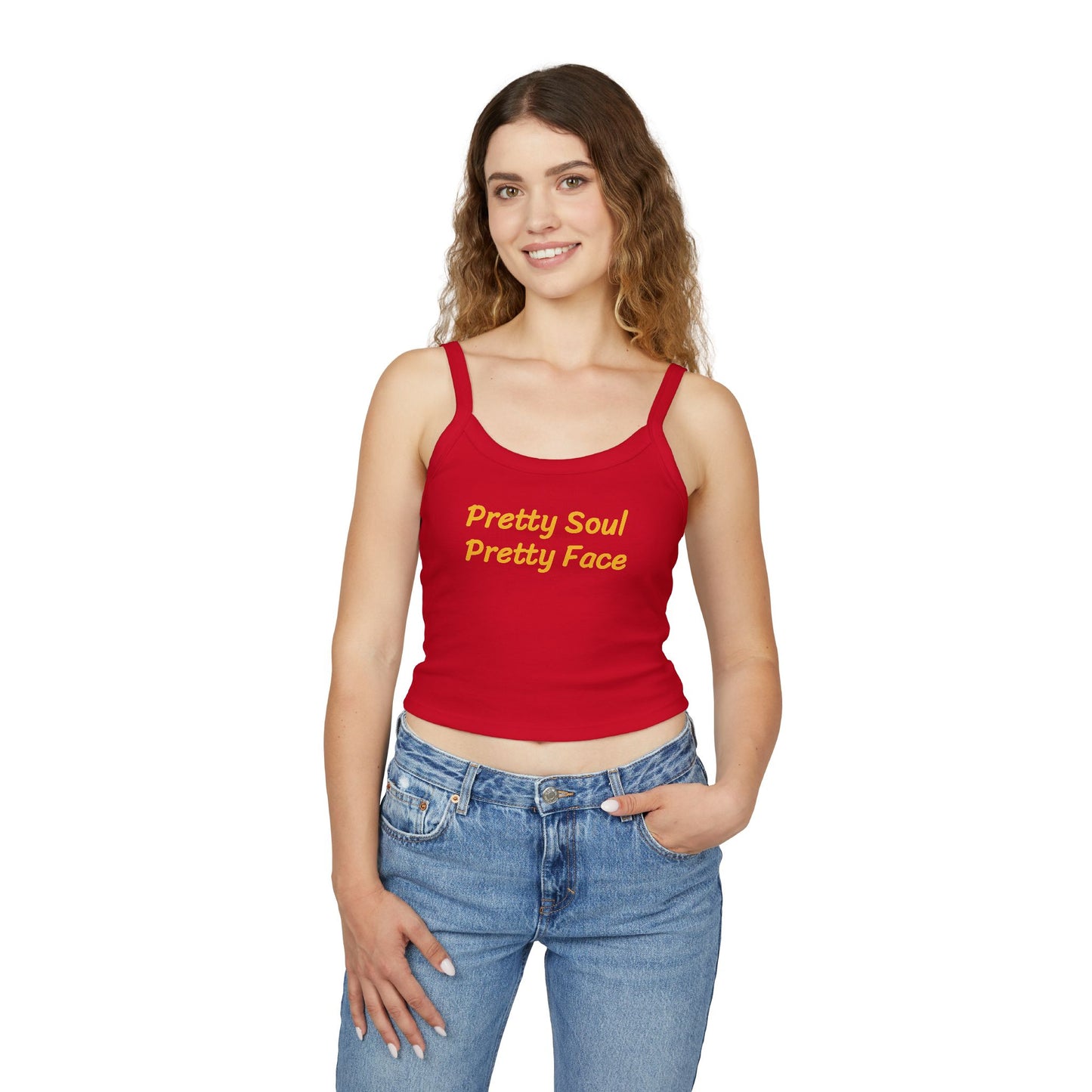 Pretty Soul Pretty Face Women's Motivational Spaghetti Strap Tank Top, Casual Wear, Summer Fashion, Beach Day Out, Gift for Her